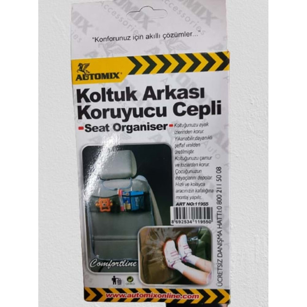 Automıx Koltuk Arkası Koruyucu Cepli Şeffaf